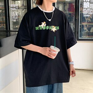 男春夏新款纯棉五分袖短袖T恤情侣装卡通T133P28图片