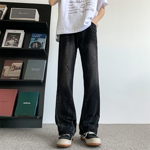 美式高街潮牌牛仔裤男春秋设计感直筒裤复古痞帅vibe风62588-p48图片