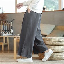 20风棉麻休闲裤男复古宽松大码阔腿裤盘扣裤QT6005，男装休闲裤，星座1112-5（原712-5）