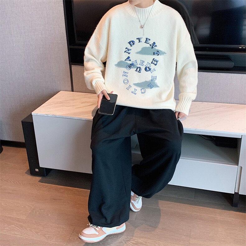 MY31-P45秋冬新款印花半高领毛衣男士潮流百搭毛线男针织衫男,男装针织衫/毛衣,电商B367