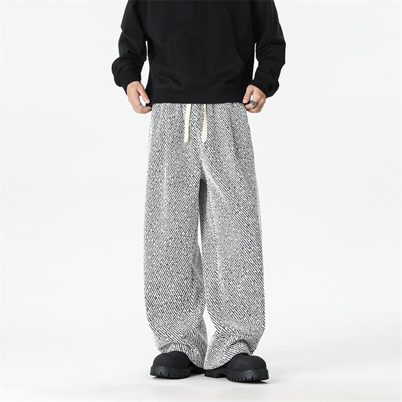 新款直筒阔腿休闲裤男秋冬斜纹花宽松运动卫裤针织1018-K723-P45,男装休闲裤,星座1018