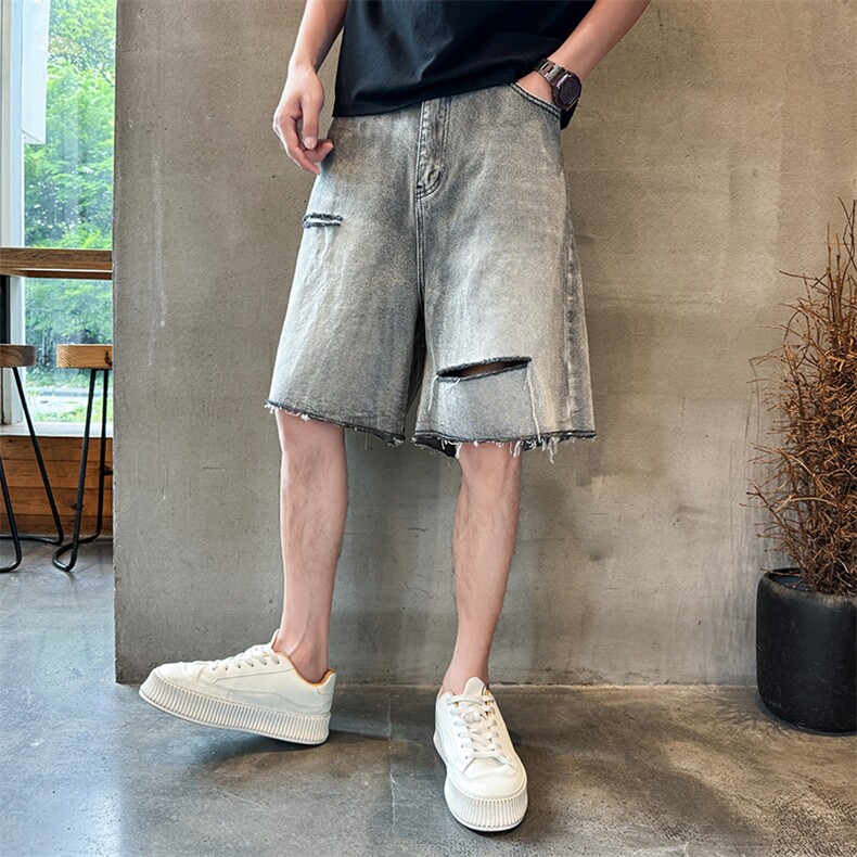 夏季痞帅破洞牛仔短裤Z036#-P45,男装牛仔裤,星座905
