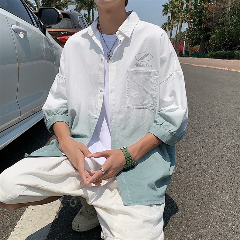 夏季吊染纯棉衬衫男宽松落肩七分袖衬衫男DS-C407-B1010-P40,男装衬衫,电商C323-1