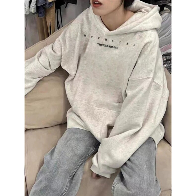 纯棉美式复古oversize灰色连帽卫衣WYX271图片