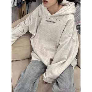 纯棉美式复古oversize灰色连帽卫衣WYX271图片