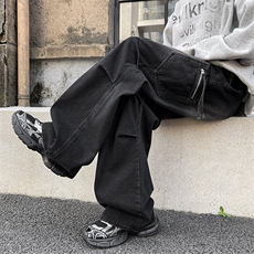 褶皱牛仔裤男美式高街复古做休闲宽松垂感工装长裤RK2453-P43，男装牛仔裤，星座412-2