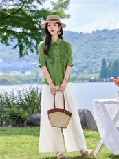 时尚洋气刺绣棉麻套装女2026夏季新款宽松遮肉显瘦阔腿裤两件套，女装套装/套裙，魅影