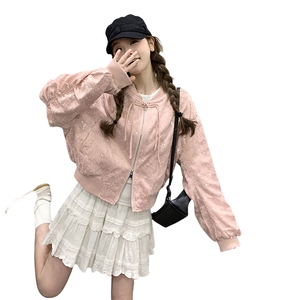 粉色国风亮片刺绣棒球服外套女春秋新款高级感甜酷风休闲夹克上衣图片