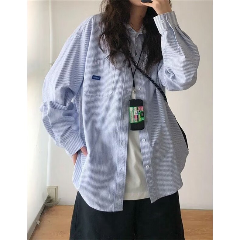 宽松型百搭原宿尖领流行ins简约文艺潮流衬衫日系长袖女C96,男装衬衫,星座1116A（原606A-3）