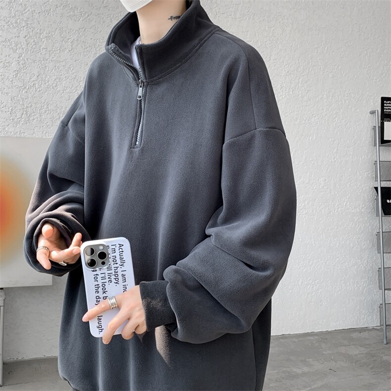 M-8XL秋冬半拉链卫衣摇粒绒大码学生复古外套立领上衣WY5105/P58图片