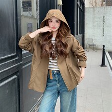 2026年春季连帽休闲宽松时尚百搭外套，女装短外套，文熹诺