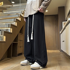 特批P35无差价秋新拼色腰绳阔腿裤男女美式宽松抽绳直筒卫裤K1643，男装休闲裤，电商A001-1