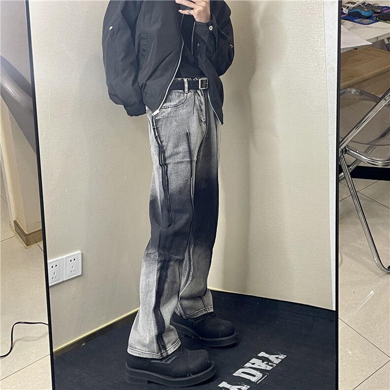 <自拍图>春季美式高街复古重工做旧水洗牛仔裤男渐变T8824-P48,男装牛仔裤,星座1109-4