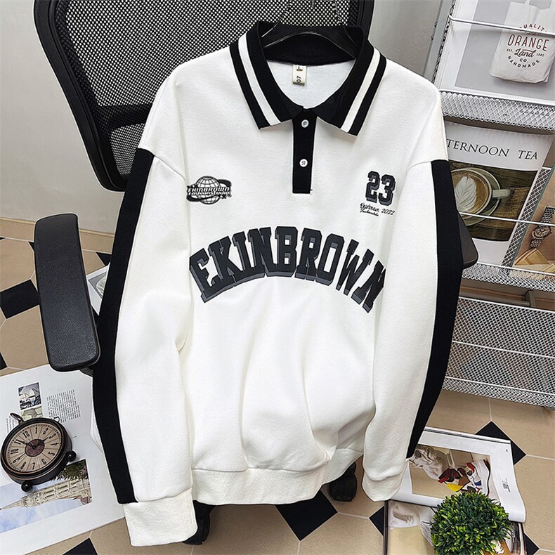 1港风中性风平铺POLO领情侣女大码M-5XL休闲套头卫衣C7720P55控88，男装Polo衫，星座226-2