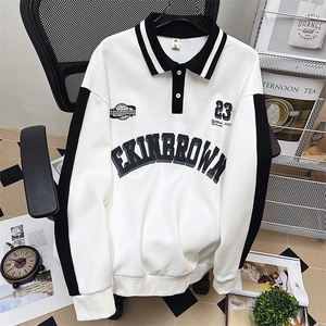 1港风中性风平铺POLO领情侣女大码M-5XL休闲套头卫衣C7720P55控88,Polo衫,星座226-2