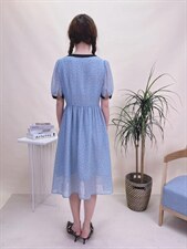 现货夏季新款植绒波点连衣裙，女装连衣裙，蘑小菇