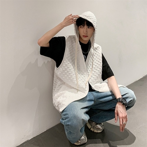 马甲男韩版潮流凹凸格痞子帅连帽2023春夏季ins宽松背心W4782-P34