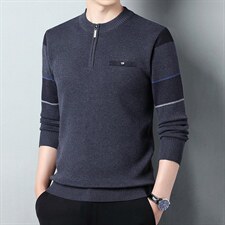 2023秋季新款长袖中年男士毛衣圆领针织衫休闲男装纯色套头上衣，男装针织衫/毛衣，电商B212（原钱塘6029）