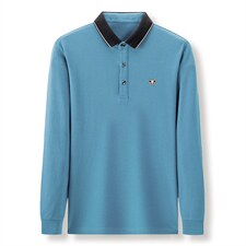 秋季新款长袖t恤男纯色打底衫翻领刺绣宽松潮流中年商务体恤衫，男装T恤，电商B212（原钱塘6029）