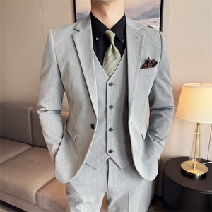 507A-SJT811-P210 2025春季时尚男士单扣西服三件套装结婚礼服图片