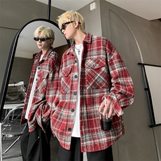 现货~美式贴布绣格子衬衣宽松复古外套潮XZ609-WT2351-P70-控108，男装衬衫，星座609
