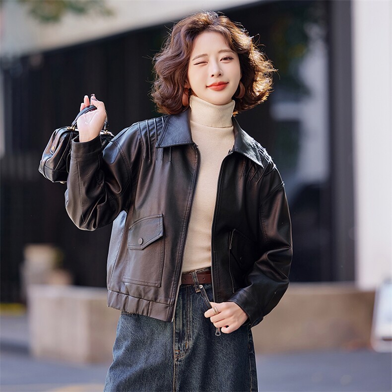 【2024冬季女装新款】时尚休闲复古可脱卸毛领加绒皮衣皮棉外套,女装皮衣,缘衣格