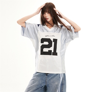 美式V领短袖t恤男女春夏季潮牌宽松运动球衣设计感上衣YD283-P45图片