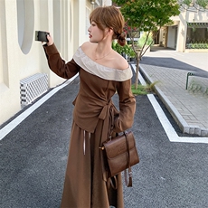 韩版显瘦长袖上衣半身裙两件套女2025春秋季新款百搭收腰气质套装，女装套装/套裙，纯色衣恋
