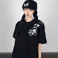 H0841-P35刺绣内里加贴布不刺身纯棉220克宽松情侣短袖T恤，女装T恤，星座617A-2
