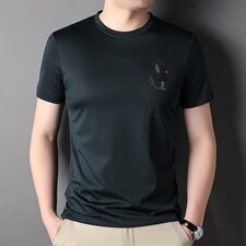 爸爸冰丝夏装冰丝薄款短袖t恤2023新款中老年商务休闲男士上衣，男装T恤，电商B212（原钱塘6029）