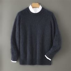 2025年秋季新款七针加厚拉毛针织男士圆领上衣时尚休闲通勤百搭，男装羊毛衫，雅邦羊绒