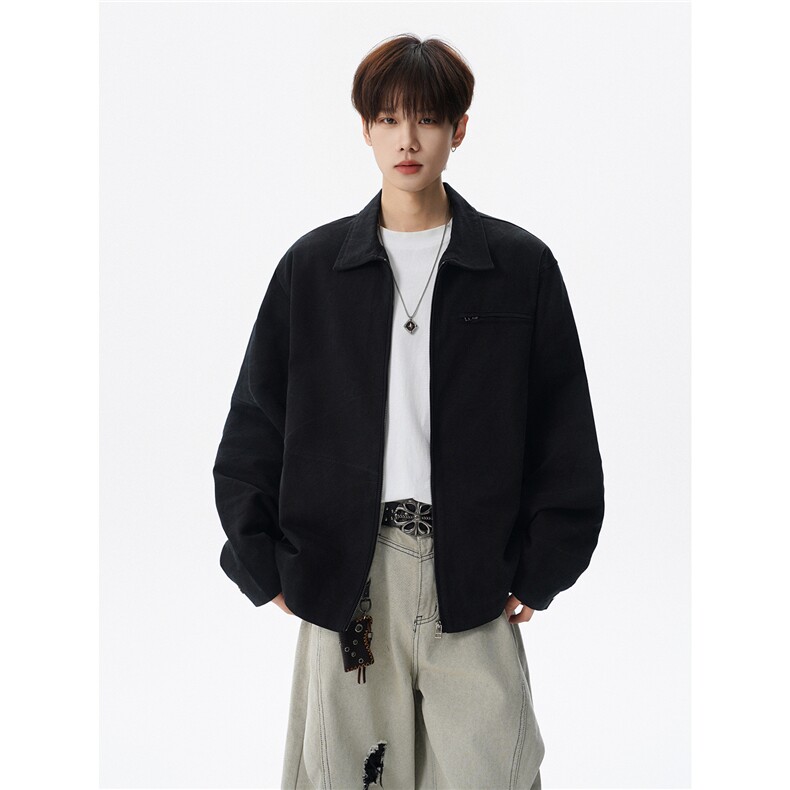 撞色水洗做旧帆布短款夹克男款vintage美式复古工装休闲外套JK003,男装夹克,电商B312