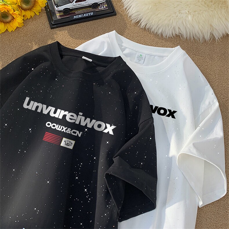 可48小时发货支持抖音得物来样二开美式满天星亮片短袖T恤MTX675,男装T恤,电商A486