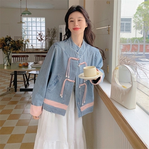 新中式复古风牛仔外套女春秋2025新款独特漂亮盘扣小个子短上衣图片