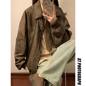 1扎染双拉链大口袋大码M-5XL面层：PU皮夹克JK77867P90控148图片