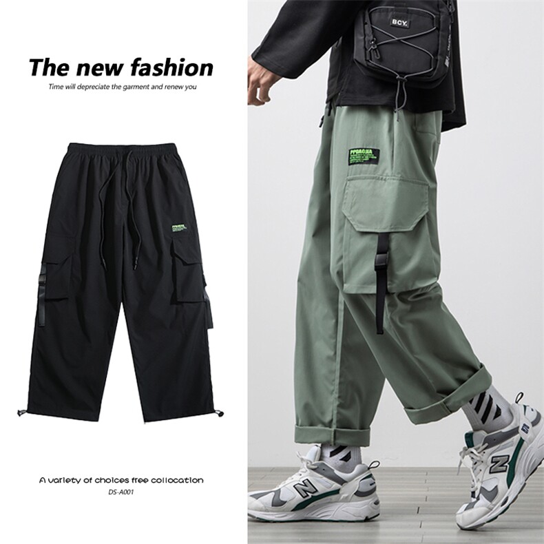 2021春季新日系白墙大码男工装裤抽绳束脚九分裤休闲裤K2821-P40,男装休闲裤,电商A001