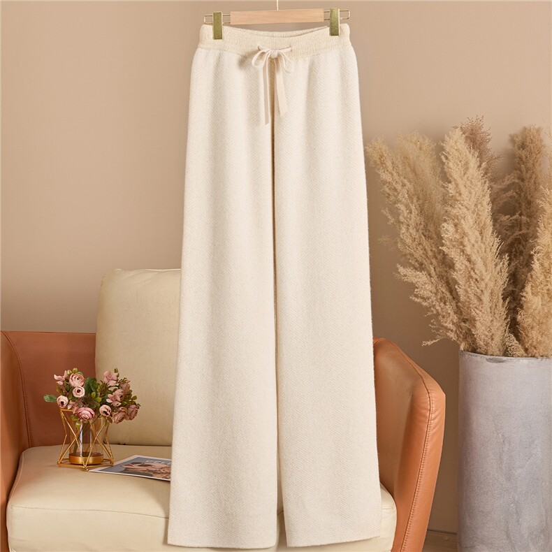 2025年秋季新款百搭女士腰带人字纹阔腿裤，女装休闲裤，西欧羊绒