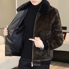 冬季加厚仿水貂绒男士翻领大码毛呢夹克外套X209-P105，男装毛呢大衣，星座310B-3