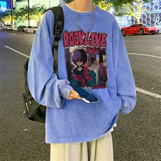 直播品质重磅纯棉美式蜡染水洗做旧潮牌宽松长袖t恤CT381特P38，男装T恤，电商A486