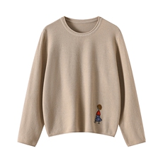 2025早春新款韩版圆领长袖小人刺绣宽松针织衫，女装针织衫/毛衣，温伦斯特羊绒