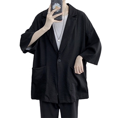 港风夏季新款潮流男士七分袖西服浅蓝西装薄款X110P45，男装西服，电商A177