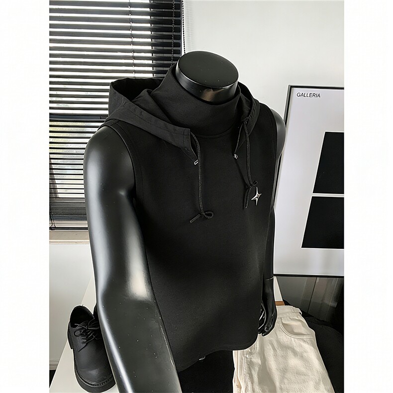 可拆卸帽子背心百搭坎肩短袖T恤痞帅背心黑武士风1016-1T338P43，男装背心/马甲，星座1016-1（原电商B408-1）