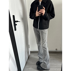 有货】烟灰色弯刀牛仔裤cleanfit裤子美式高街vibe微喇K906LL-P53，男装牛仔裤，星座1007（原301D）