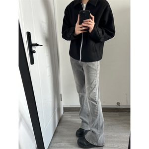 有货】烟灰色弯刀牛仔裤cleanfit裤子美式高街vibe微喇K906LL-P53图片