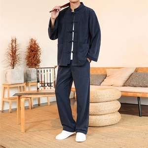 风长袖灯芯绒套装立领盘扣男士纯色套装两件套DSA008-TZ2524图片