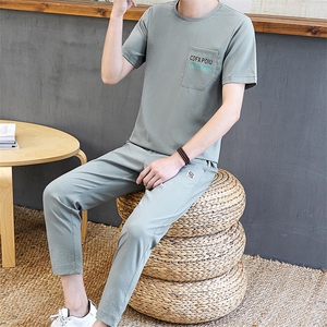 夏季棉麻套装男短袖t恤潮流休闲v宽松中国风男装一套衣服TZ67-P45图片