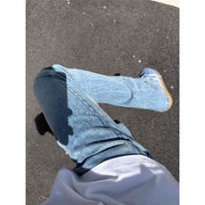 W10096-P48网图现货美式复古竹节纹直筒牛仔裤弯刀拖地裤，男装牛仔裤，星座1608-2