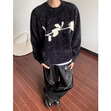 美式情侣慵懒风毛衣男街头暗黑系玫瑰花仿水貂上衣秋冬WLD500-P49，男装针织衫/毛衣，星座1008