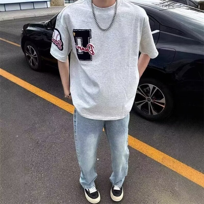 美式重工绣短袖T恤男夏季新款重磅宽松休闲情侣款上衣TX541,男装T恤,星座208-5