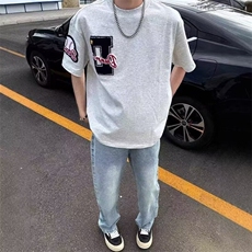 美式重工绣短袖T恤男夏季新款重磅宽松休闲情侣款上衣TX541，男装T恤，星座208-5